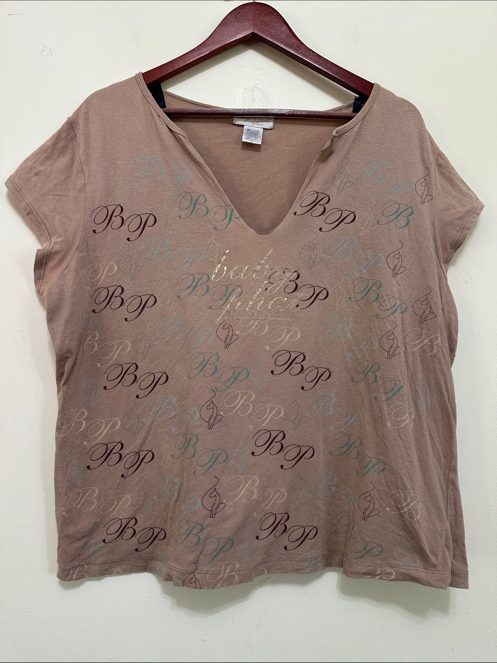 Baby Phat Taupe Graphic V-Neck Tee